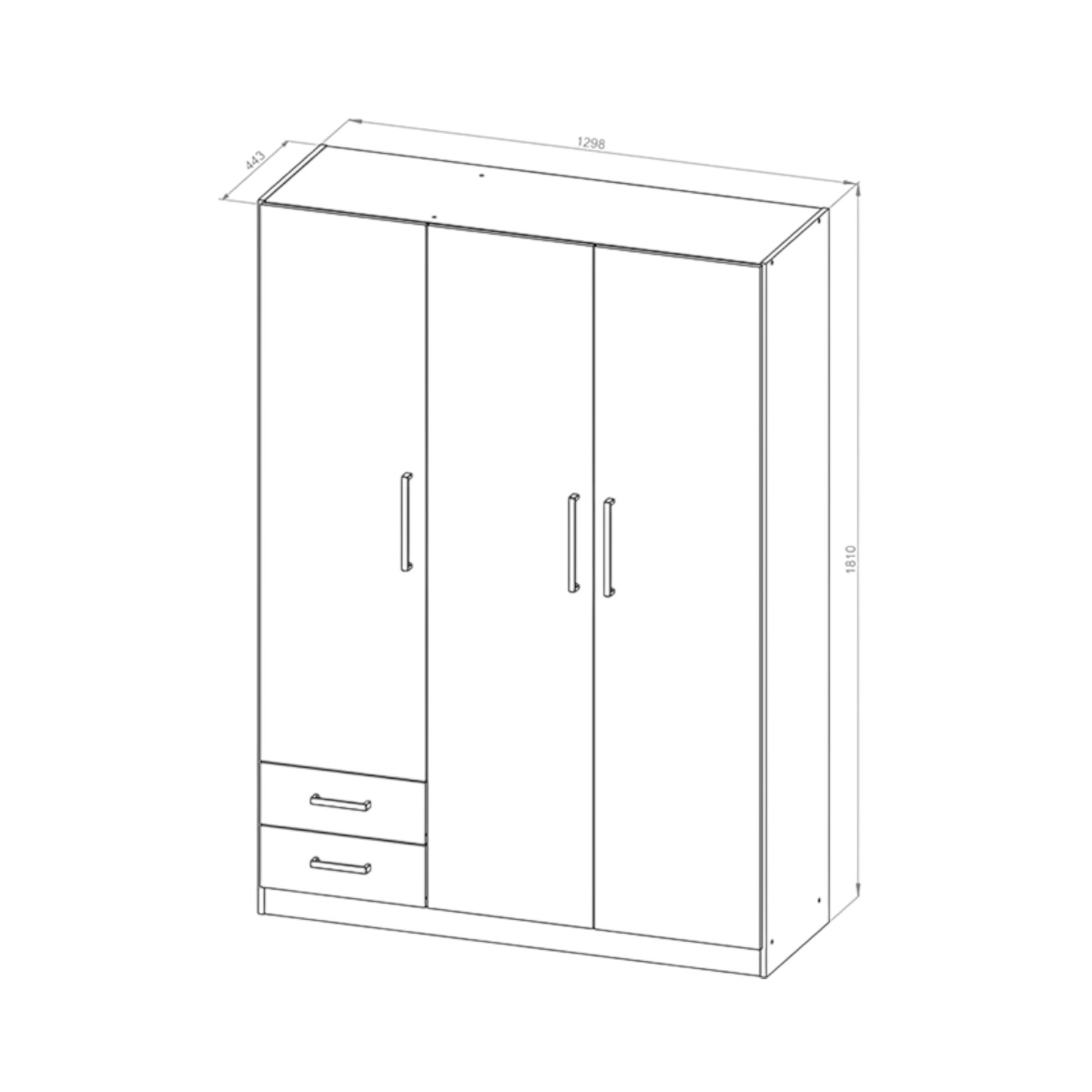 DIELFE PLACARD 3 PUERTAS DE ABRIR, ESTANTES Y 2 CAJONES PAC130 - Imagen 4