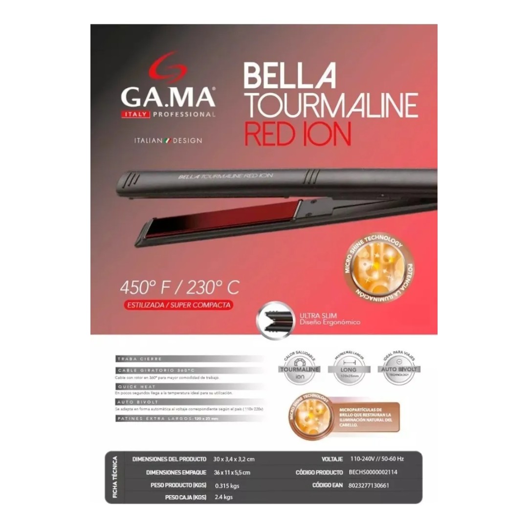 GAMA PLANCHITA CABELLO ELEGANCE BELLA TOURMALINE ION NEGRA - Imagen 4
