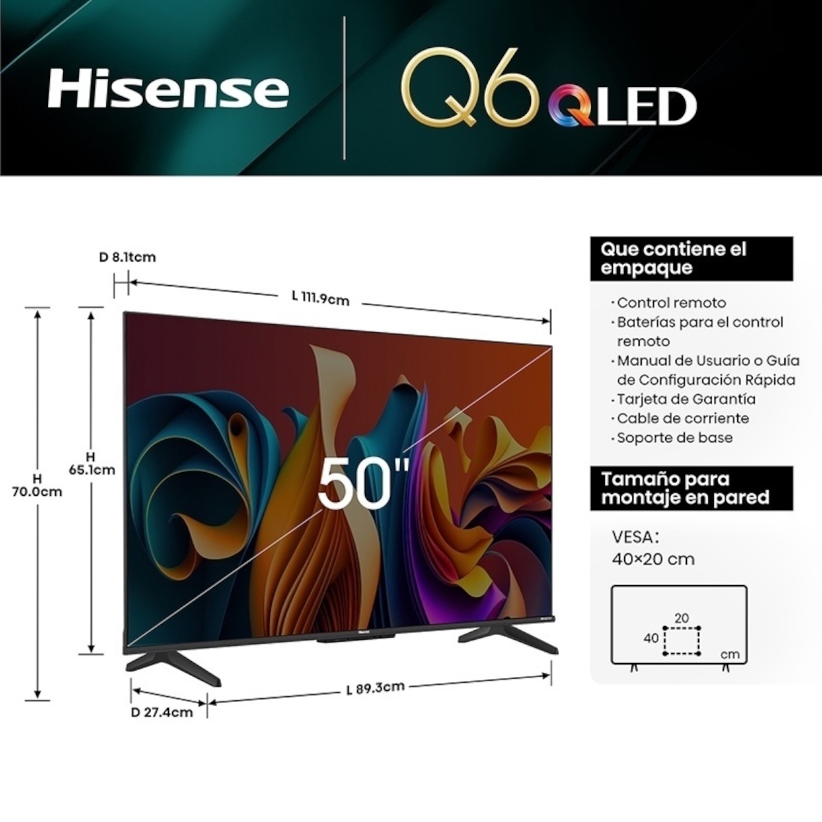 HISENSE SMART TV 50'' QLED Q6N - Imagen 3