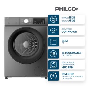 Lavasecarropas Carga Frontal Inverter 11 Kg Grey Phls116-7gn